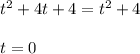 t^2+4t+4=t^2+4t=0