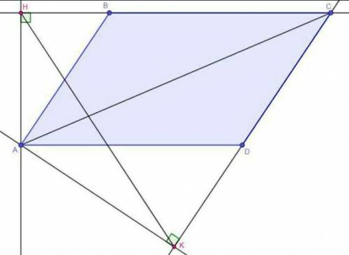 в параллерограмме ABCD из вершины острого угла А опущенны высоты АН и АК на прямые , содержащие стор