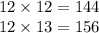 12 \times 12 = 144 \\ 12 \times 13 = 156