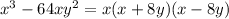 x^{3} -64xy^{2} = x(x+8y)(x-8y)