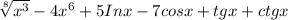 \sqrt[8]{x^{3} } -4x^{6} +5In x- 7cos x+tgx+ctg x