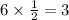 6 \times \frac{1}{2} = 3