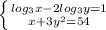 \left \{ {{log_{3}x-2 log_{3}y=1 } \atop {x+3y^{2} =54}} \right.