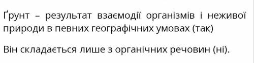 Природа 5 класс.Гра 《так》чи《ні》. 1. Ґрунт-результат взаємодії організмів і неживої природи в певних