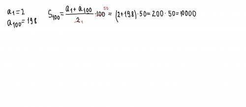 Знайдіть суму ста перших членів арифметичної прогресії (аn), якщо а1 = 2, а100 = 198.
