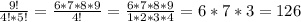 \frac{9!}{4!*5!} =\frac{6*7*8*9}{4!} =\frac{ 6*7*8*9 }{1*2*3*4} =6*7*3=126