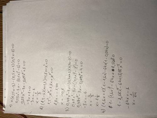 ура 35.8. 1) x(0,25x -3) -(0,5x +1)(0,5.x -1) = 0; 2)(1,2- x)(x + 1,2) + 1,8x + x2 = 0; 3) 0,49х2 –