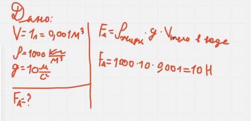 Пластиковый пакет с водой объемом 1 л полностью погрузили в воду. на него действует выталкивающая си