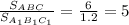 \frac{S_ {ABC}}{S_ {A_ {1} B_ {1} C_ {1}}} = \frac{6}{1.2} = 5