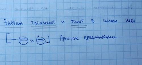 Звёзды тускнеют и тают в синем небе. Сложно или простое предложение.Схема к этому предложению