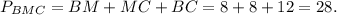 P_{BMC} = BM + MC + BC = 8 + 8 + 12 = 28.