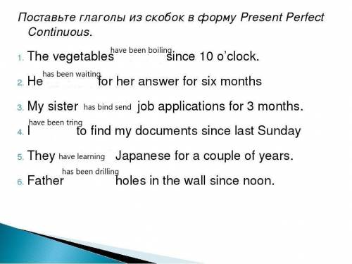 Задание на фото по теме Present Perfect Continuous.