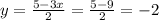 y=\frac{5-3x}{2} = \frac{5-9}{2}= -2