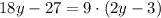 18y-27=9\cdot (2y-3)