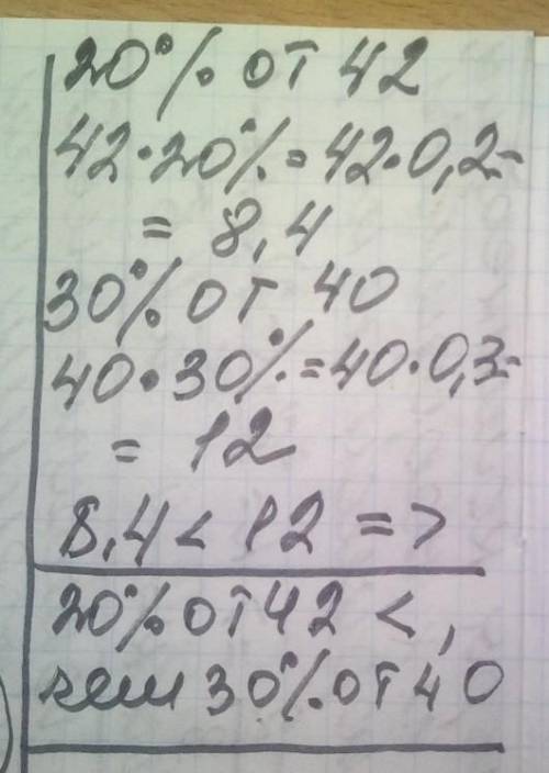 2. Что больше: 20% от 42 или 30% от 40? Объясните свое решение с вычисле- 56 26 -07 14