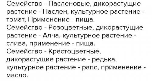 Приведите примеры представителей семейств, демонстрирующих родство дикорастущих и культурных растени