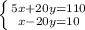 \left \{ {{5x+20y=110} \atop {x-20y=10}} \right.