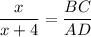 \dfrac{x}{x+4} = \dfrac{BC}{AD}