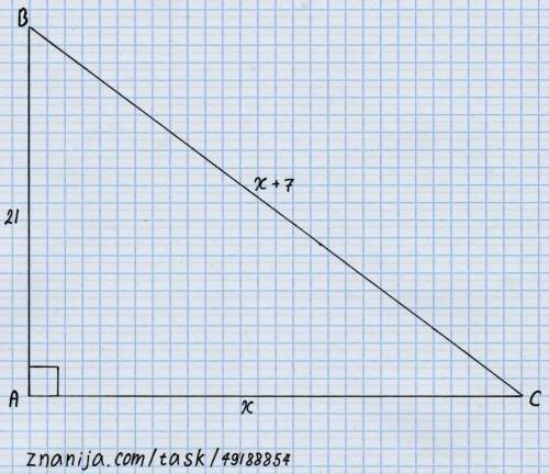 Найдите периметр прямоугольного треугольника, гипотенуза которого на 7 см больше одного из катетов,