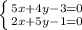 \left \{ {{5x+4y-3=0} \atop {2x+5y-1=0}} \right.