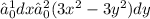 ∫^{1} _{0}dx∫^{2} _{0}(3 {x}^{2} - 3 {y}^{2} )dy \\