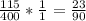 \frac{115}{400}*\frac{1}{1}=\frac{23}{90}