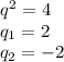 q^2=4\\q_1=2\\q_2=-2