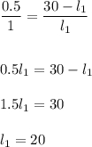 \displaystyle \frac{0.5}{1} =\frac{30-l_1}{l_1}0.5l_1=30-l_11.5l_1=30l_1=20