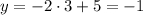 \[y = - 2 \cdot 3 + 5 = - 1\]