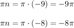 \pi n = \pi \cdot (-9)=-9\pipi n = \pi \cdot (-8) = -8\pi