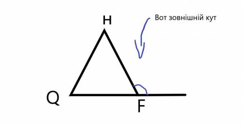 2° ( ). Накресліть ∆PFQ і його зовнішній кут при верши