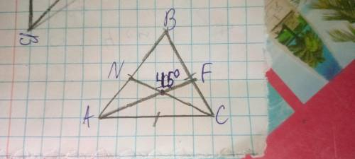 В рівносторонньому трикутнику АВС провели медіани AF та CN, які перетинаються в точці О. Знайти град