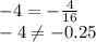 -4=-\frac{4}{16} \\-4\neq -0.25