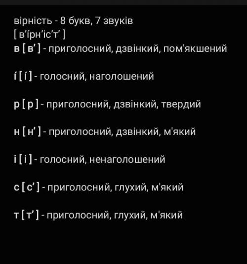 Фонетичний розбір слова Вірність по такій схемі: