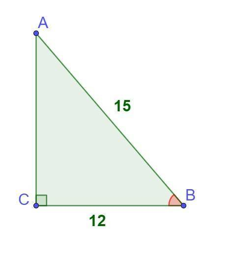 У тркутника АВС відомо що кут С=90°,АВ=15см,ВС=12см. Чому дорівнює CosB?
