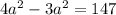 4a {}^{2} - 3a {}^{2} = 147