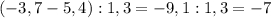 (-3,7-5,4) : 1,3=-9,1:1,3=-7