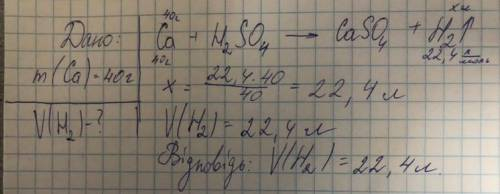 Який об’єм водню виділяється при взаємодії 40г Са з сульфатної кислотою?
