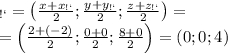 М_{ВС} = \left(\frac{x_{В} + x_{С}}{2} ; \frac{y_{В} + y_{С}}{2} ; \frac{z _{В}+ z_{С}}{2} \right) = \\ = \left( \frac{2 + ( - 2)}{2} ; \frac{0 + 0}{2} ; \frac{8 + 0}{2} \right) = (0;0;4)